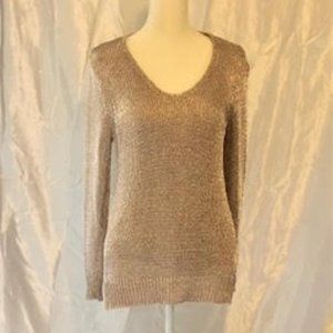 Mint Velvet V-Neck Pink/Tan Pullover Sweater, Size 10
